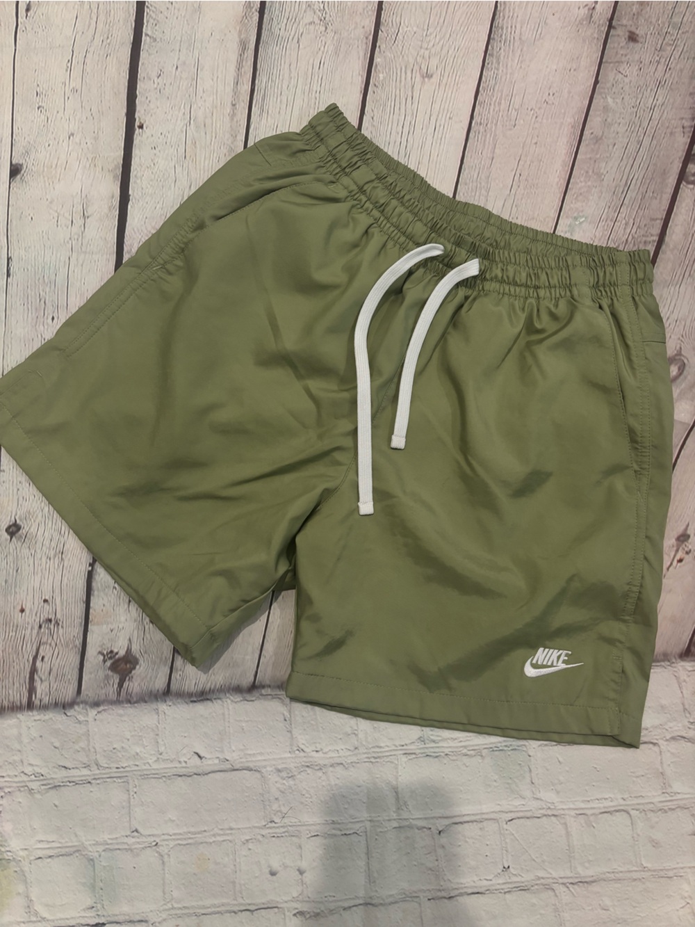 Nike Men's Olive Athletic Training Shorts with White Drawcord